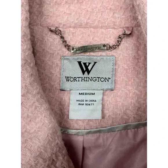 Worthington Pea Coat Womens Medium Pink Tweed Wool Blend Lined Preppy Academia - Picture 6 of 11